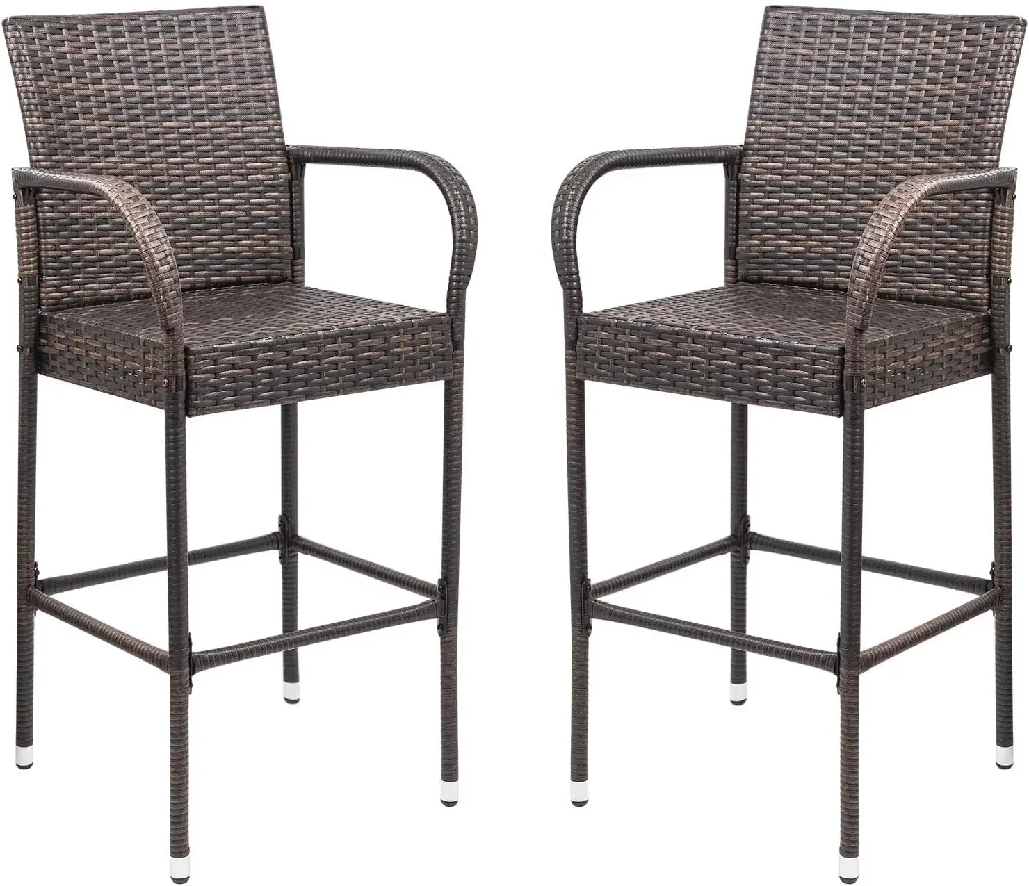 Patio Bar Stools Wicker Barstools Indoor Outdoor Bar Stool Patio Furniture with Footrest&Armrest for Garden Pool Lawn Backyard