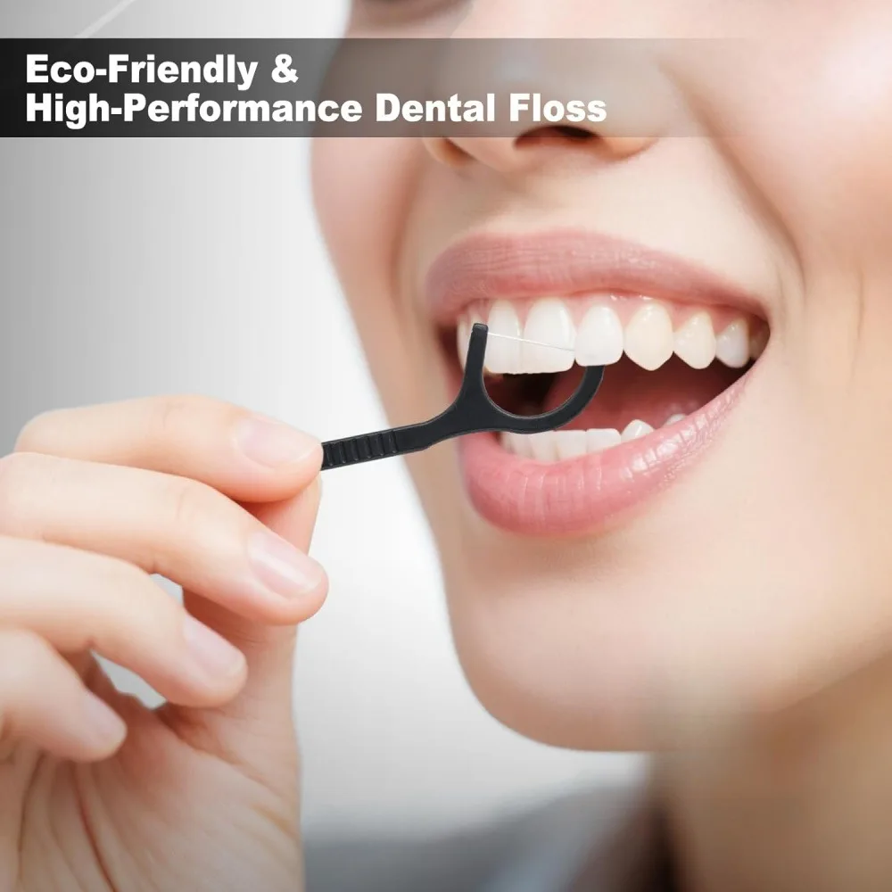 Fruit Flavor Dental Floss Picks, Individually Wrapped Disposable Toothpick Flossers with Charcoal PLA, Deep Cleaning Oral Care Tool (Grape)