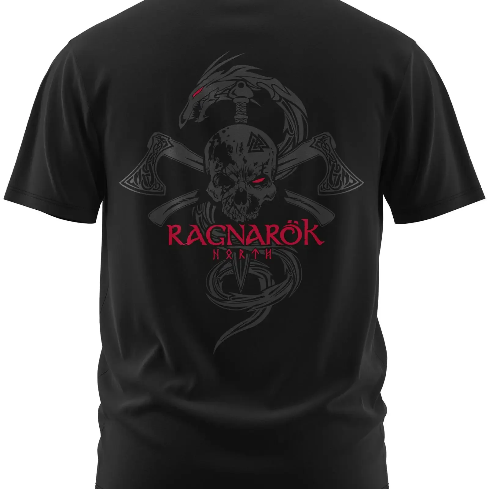 North Legendary T Shirt for Men Ragnarök Skull Chest amp Back Print Viking Walhalla  vintage Washed graphic Unisex streetwear