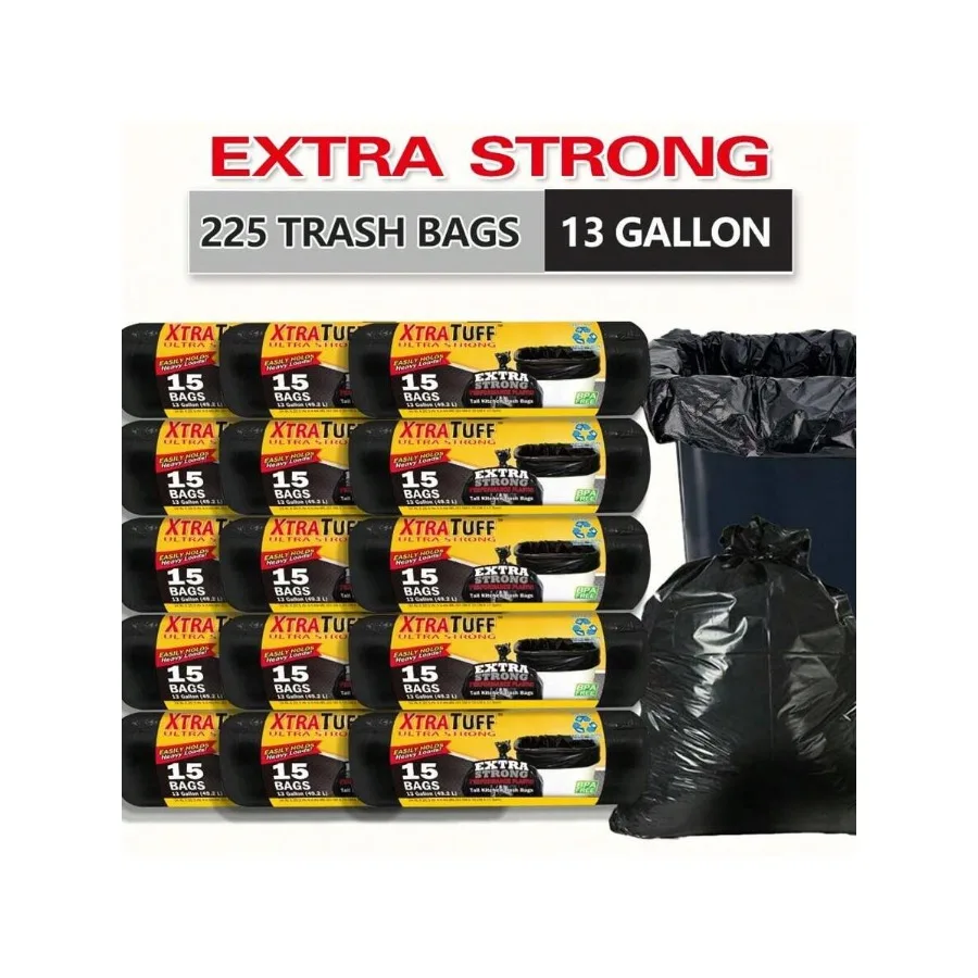 

225 Bags 13 Gallon 15 Rolls Expandable Heavy-Duty Plastic Multipurpose Disposable Garbage Bags-Super Strong, Leak-Resistant, An