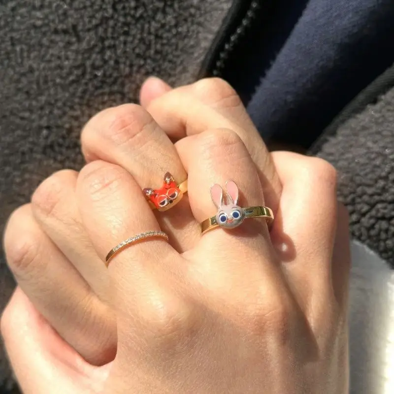 디즈니 주토피아 닉 와일드 주디 홉스 커플 반지, 조정 가능한 오픈 링, 여성 남성 웨딩 패션 주얼리 선물, 세트당 2 개, 신제품