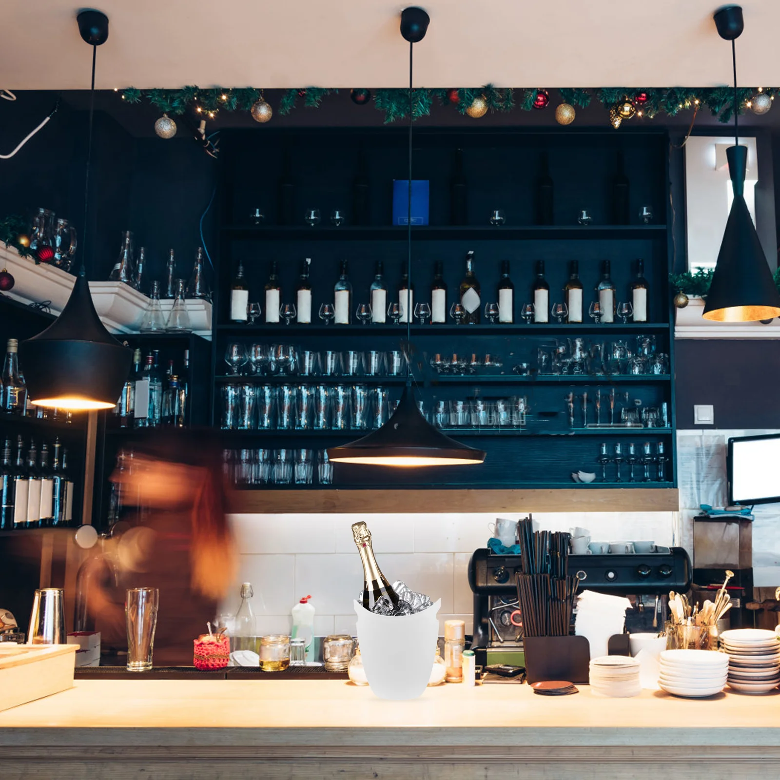 

1pc Ice Bucket Textured Acrylic Thicken Large Capacity One Piece Molding Stable Handle For Wine Beer Cooling Party