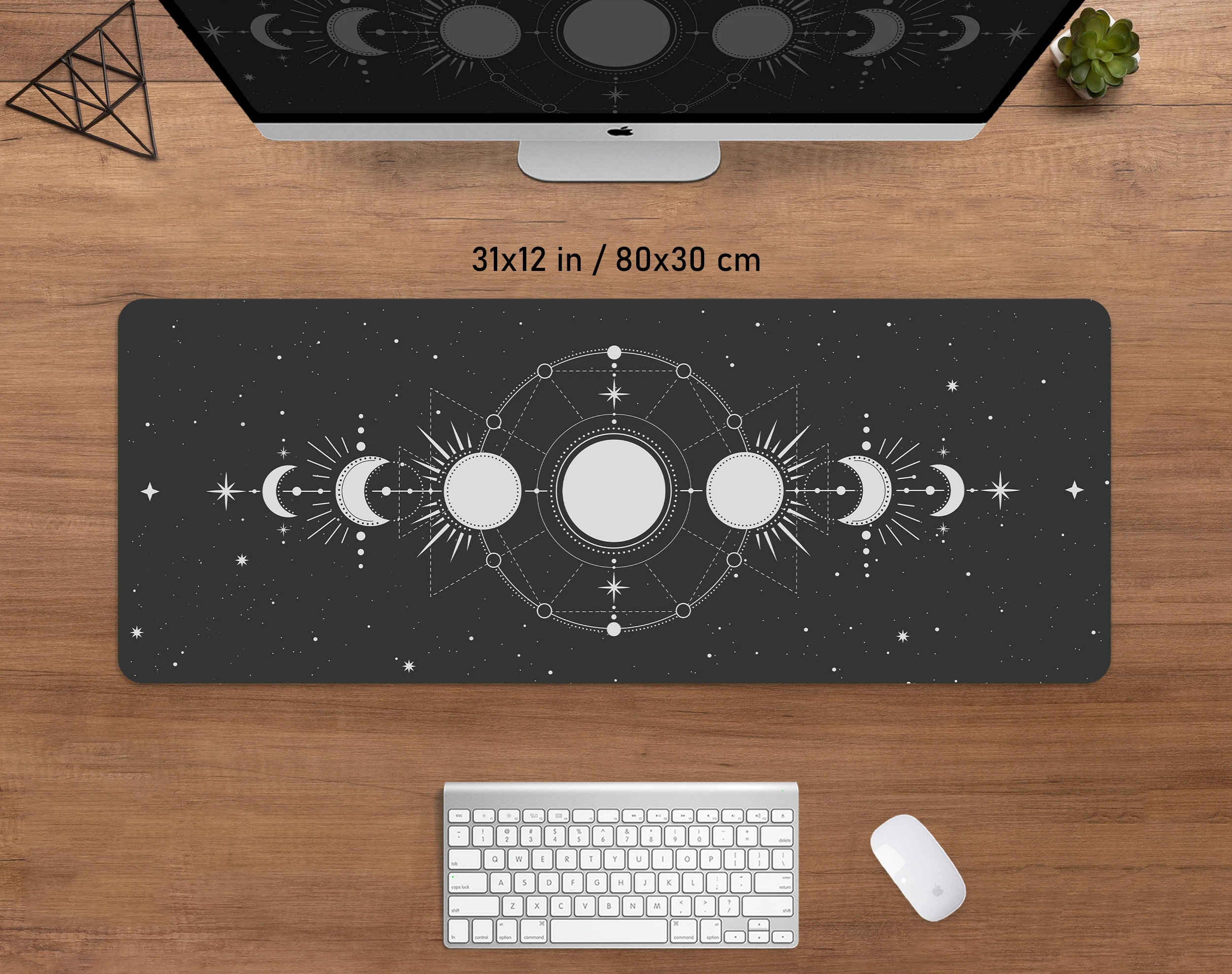 Hemeldesk Mat Maanfasen Muismat Zwart Wit Zilver Maancyclus Kaart Tarot Heks Grote Muismat Xl Gaming Deskmat 90X40