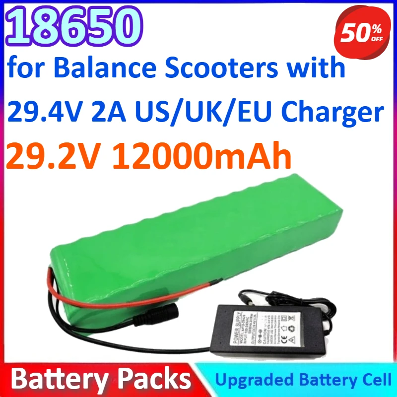 

18650 29.2V 12Ah 7S4P New Li-ion Battery Pack for Power-assisted Bicycles and Balance Scooters with 29.4V 2A US/UK/EU Charger