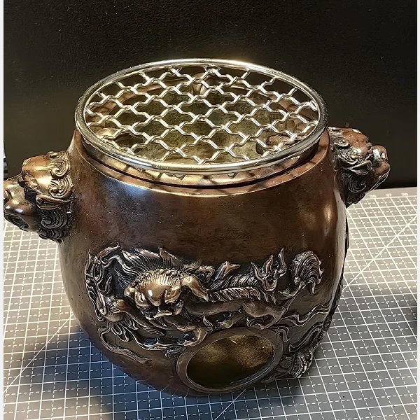 Mini Copper BBQ Grill Charcoal Stove Lion Relief  Boiled Tea Stove Small Brazier Heating  Retro Collection Handicrafts Home Deco