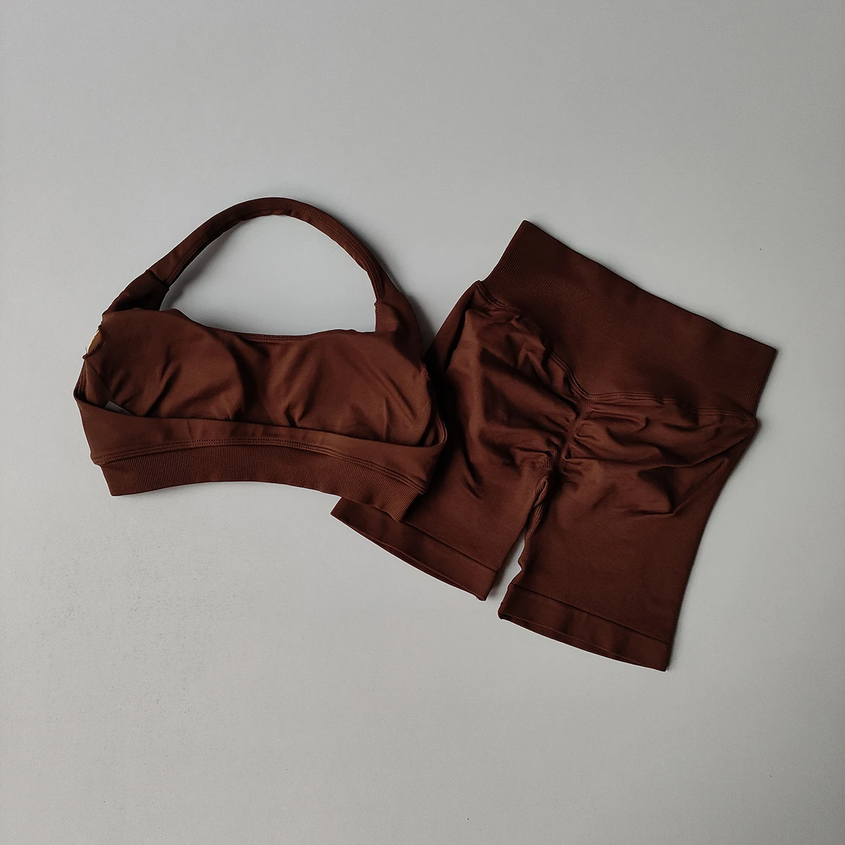 2-teiliges Damen-Yoga-Set, nahtlose Fitness-Gym-Kleidung, Neckholder-Sport-BH mit passenden Shorts, Workout-Set, Gym-Outfit – Detail 14