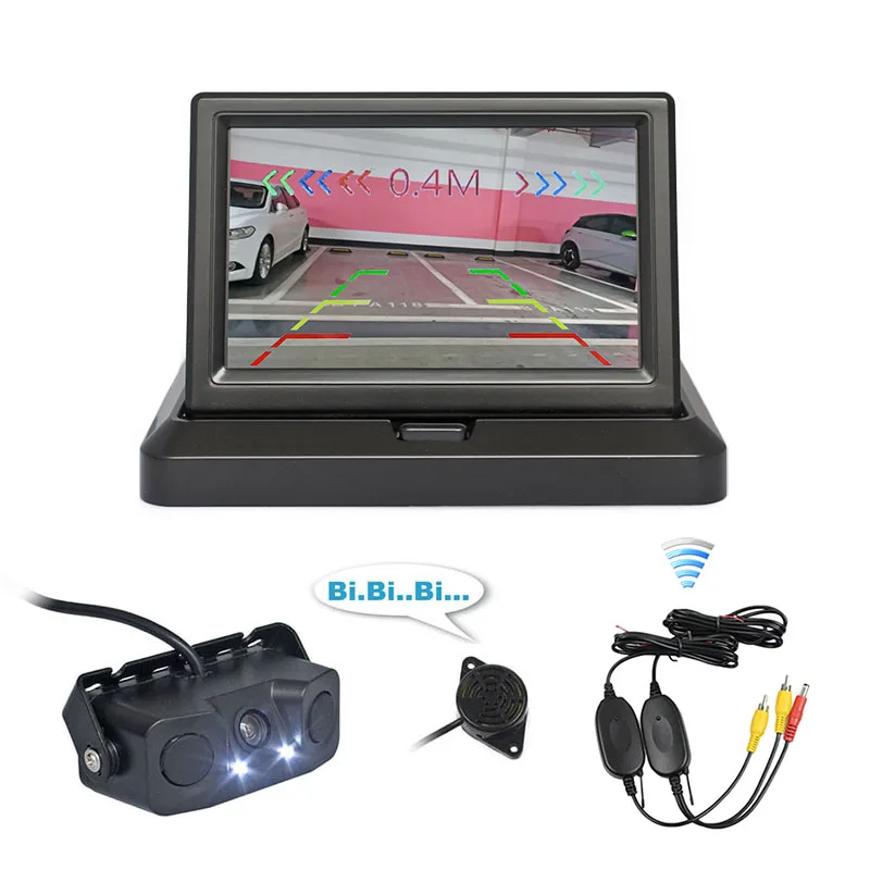 DIYKIT Wireless 5inch Car Reversing Camera Kit Back Up Car Monitor Video Parking Radar Sensor 2 in 1 Car Camera Parking System