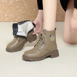 DIMANYU Women Snow Boots Genuine Leather 2024 New Platform Women Winter Boots Round Toe Fashion Warm Wool Women's Ankle Boots