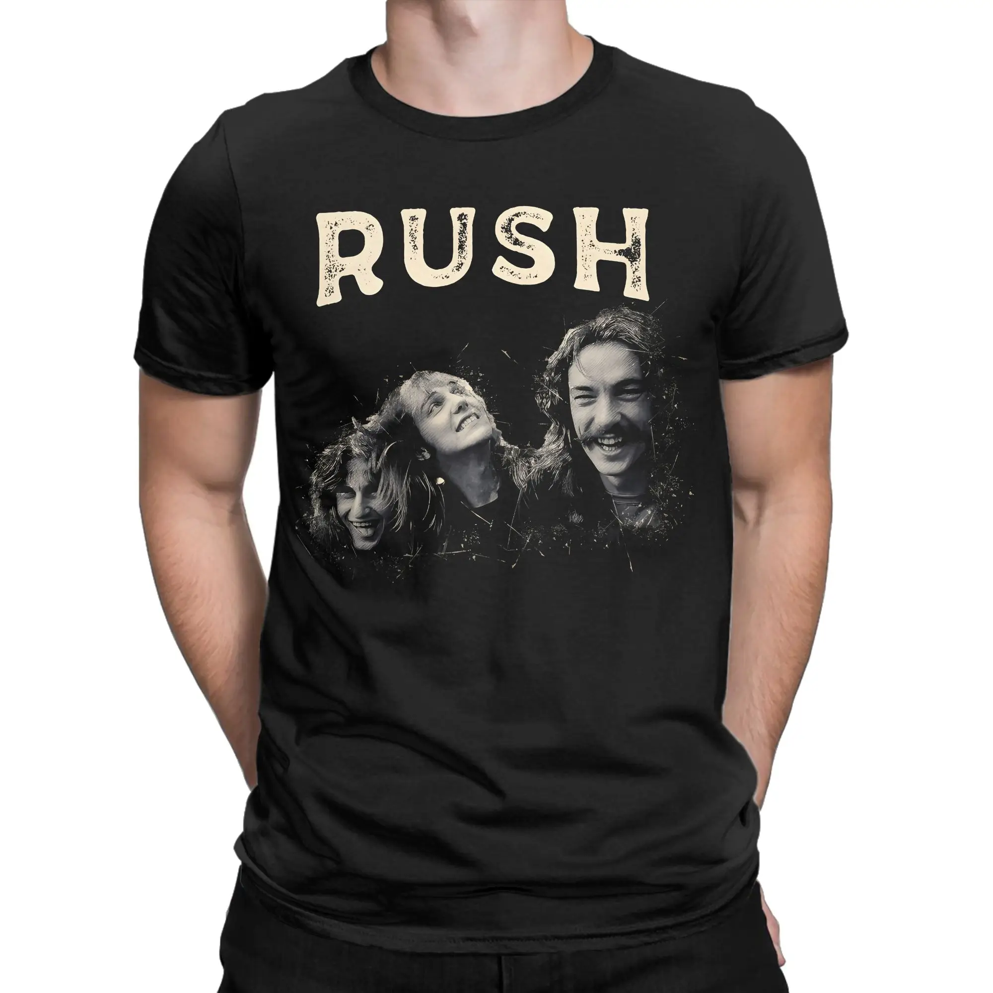 Rush Model Black Tour Concert T Shirt Beach Rush Band  Cotton T-Shirts For Men Print Tee Shirt Short-Sleeved Y2K Retro Tees