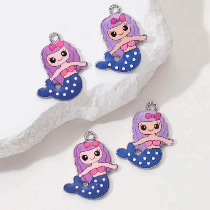 10pcs New Cartoon Mermaid Enamel Charms Colorful Animal Fairy Tales Pendants For Making Handmade DIY Findings Accessories