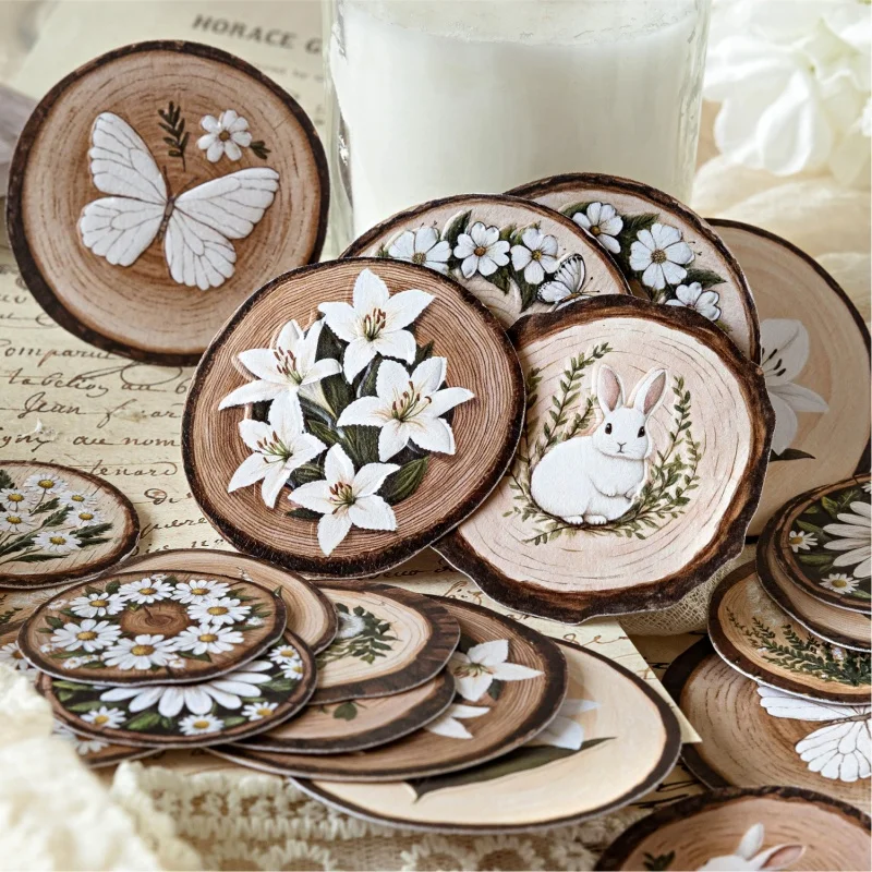 15 ورقة في كل عبوة، ملصقات زخرفية مطبوعة خشبية، ملصقات دفتر القصاصات المصنوعة يدويًا #4