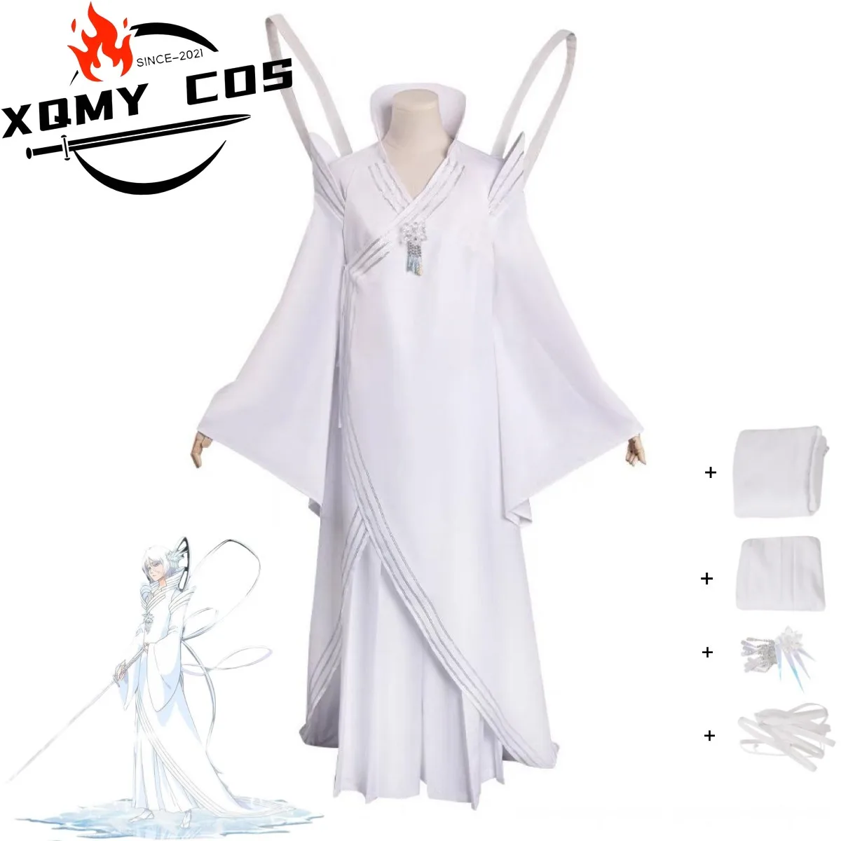 

XQAnime Bleach White Haze Hakka No Togame White Haze Punishment Cosplay Costume Gotei 13 White Robe Coat Woman Carnival Suit