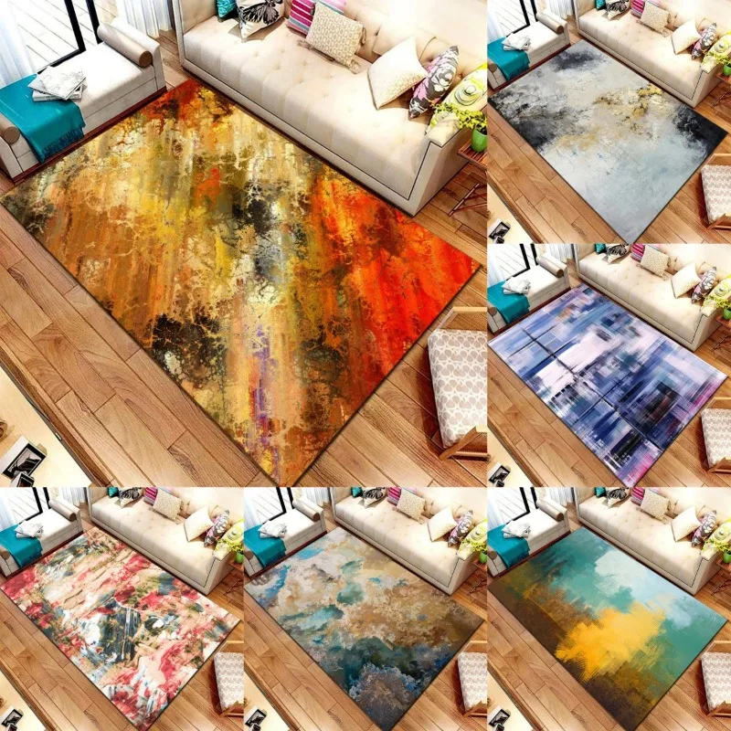 Vibrant Artistry Multicolor Abstract Rugs Modern Living Room Carpets Dark Blue and Gray Floor Mats Washable Rugs for Home Decor