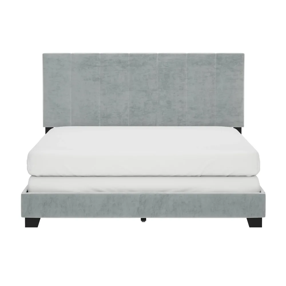 Cama de matrimonio tapizada, gris Platino, cosida, Canal Reece