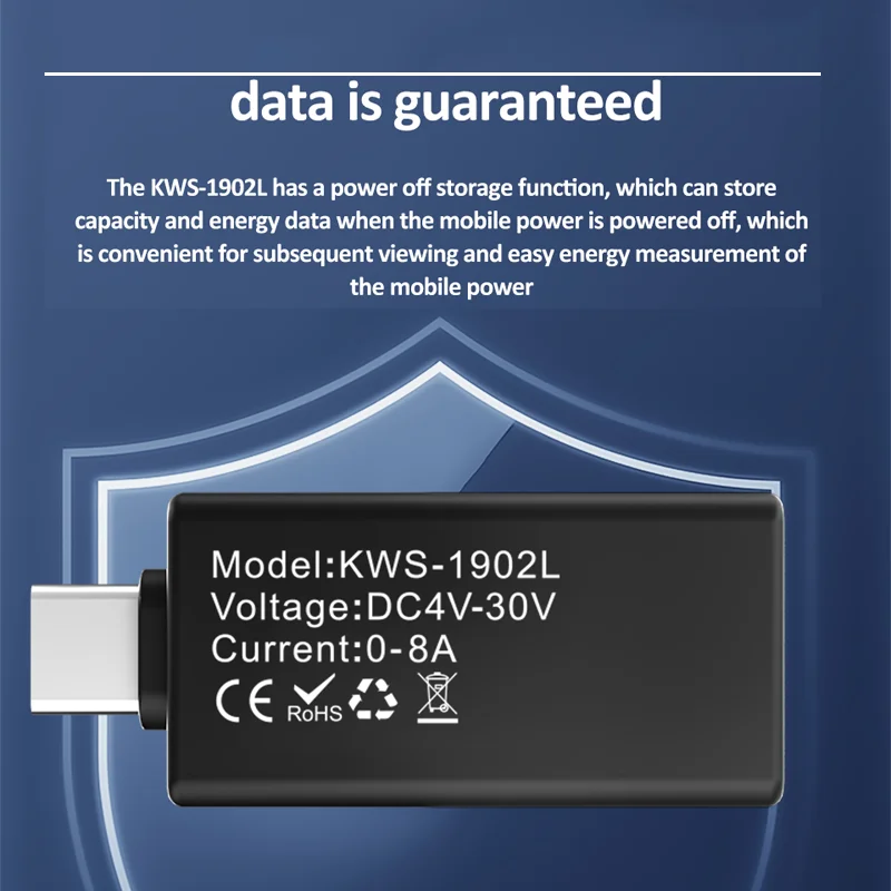 KWS-1902L NIEUWE AANKOMST Multifunctionele USB Type-C-tester 4-30V Maximaal 12A Uitschakelen Opslagfunctie Spanning Ampèremeter Vermogensmeter