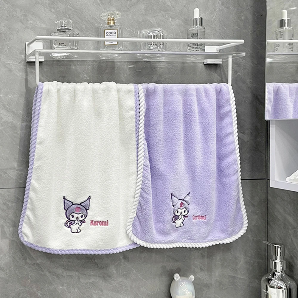 Sanrio Cinnamoroll Towel Kuromi Cartoon Absorbent Face Wash Bath Dry Hair Towel Soft Coral Velvet Embroidery Towel Fitness Sport