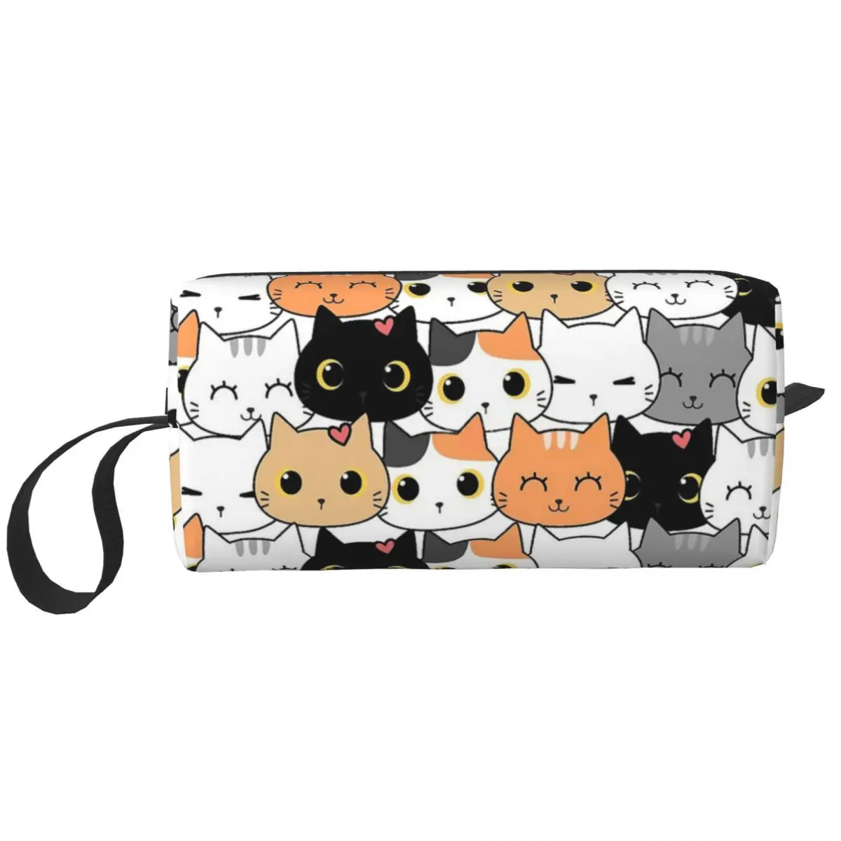 Bolsa de maquillaje de gatos Kawaii para hombres y mujeres, bolsa de cosméticos con patrón impermeable, bolsa de aseo de viaje, organizador, monedero de almacenamiento