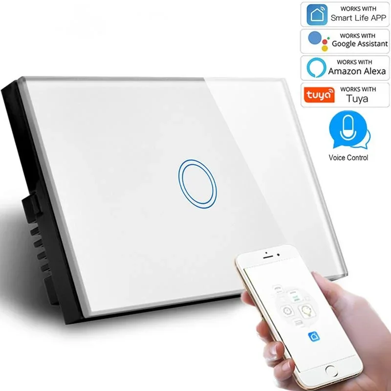 

US 1 Gang Smart Light Switch Wireless Wall Interruptor Touch Control WiFi Switch Compatible Alexa Google Assistant