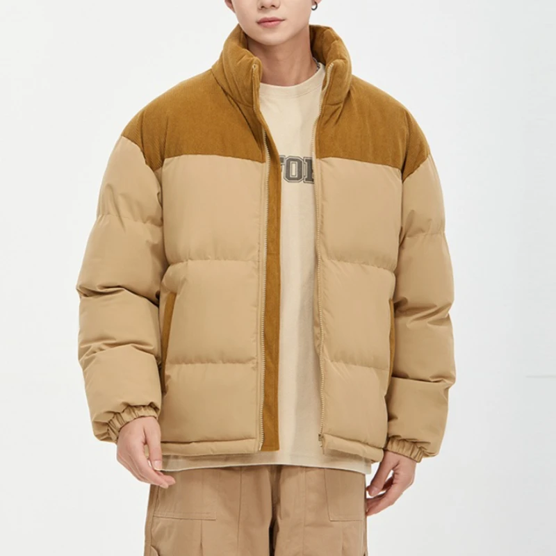 

Мужские вельветовые парки для отдыха на открытом воздухе, ветрозащитная теплая мужская одежда, зимняя модная тенденция, лоскутное пальто, теплая куртка-пуховик для пары