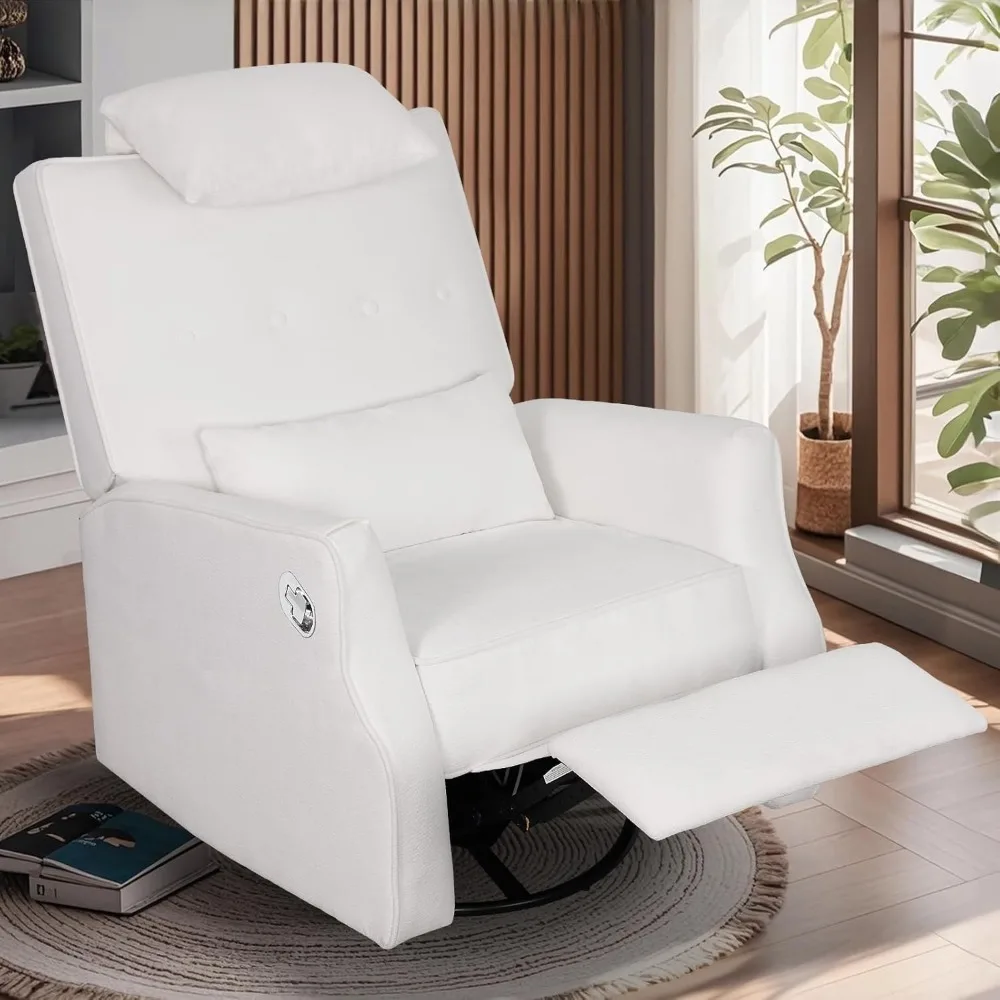 

Swivel Glider Recliner Chair Chenille Upholstered Accent Glider Rocker Recliner with Headrest and Lumbar Support Pillow