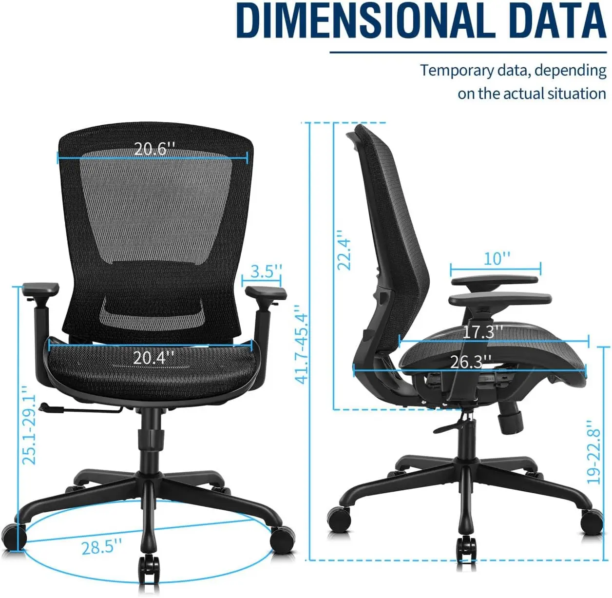 Sedia da ufficio in rete, sedia da scrivania ergonomica per Computer, sedia da lavoro robusta-supporto lombare e braccioli regolabili, funzione di inclinazione, Comfort