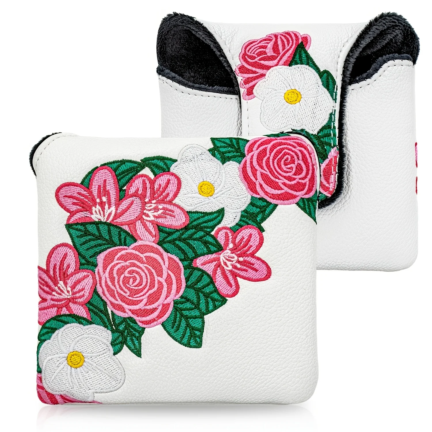 1pc Magnetic PU Golf Putter Cover with Peony Flower Design, Soft Lining & Magnetic Closure Suitable for Most Mallet Putters