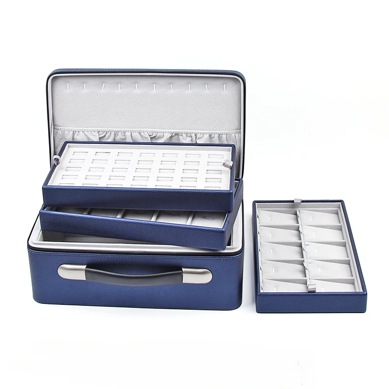 Big Size Jewelry Box Storage Leather Jewelry Boxes Organizer Ring Necklace Bracelet Earrings Velvet Tray Separators Display