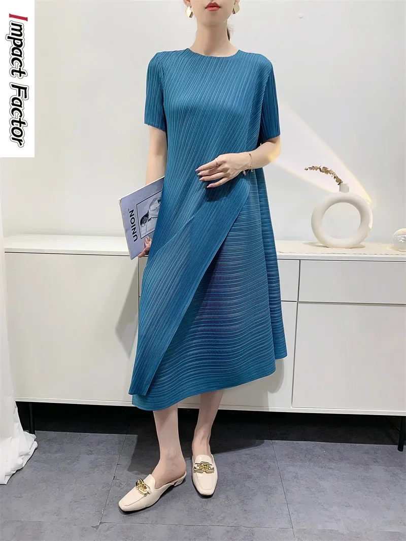 

Pleated Dress Women's Summer Temperament Reduced Age Loose Mid Length Pleated Dress Comfortable Casual Women's Wear