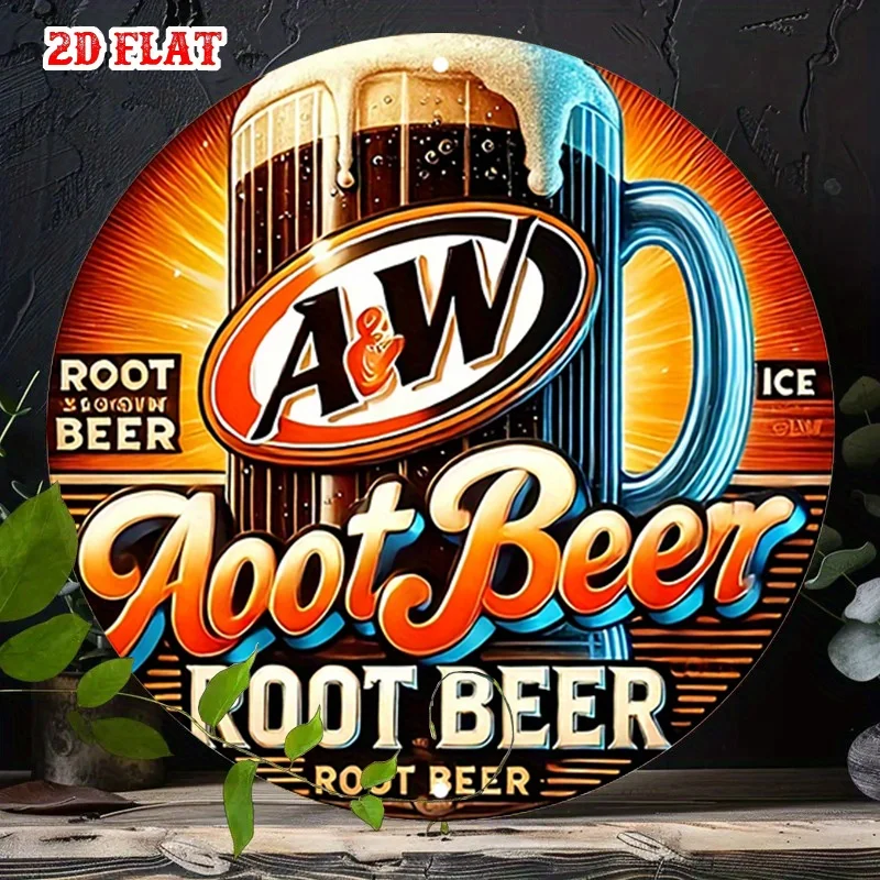 Letrero de madera 2D plano vintage de "A&W Root Beer", decoración retro americana clásica para bar de refrescos, arte de pared rústico y nostálgico para cafetería, para amantes de las bebidas