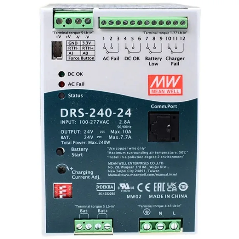 MEAN WELL DRS-240 12V 24V 36V 48V 240W AIl-In-One Intelligent Security Switching Power Supply DC OK with UPS Battery Charger