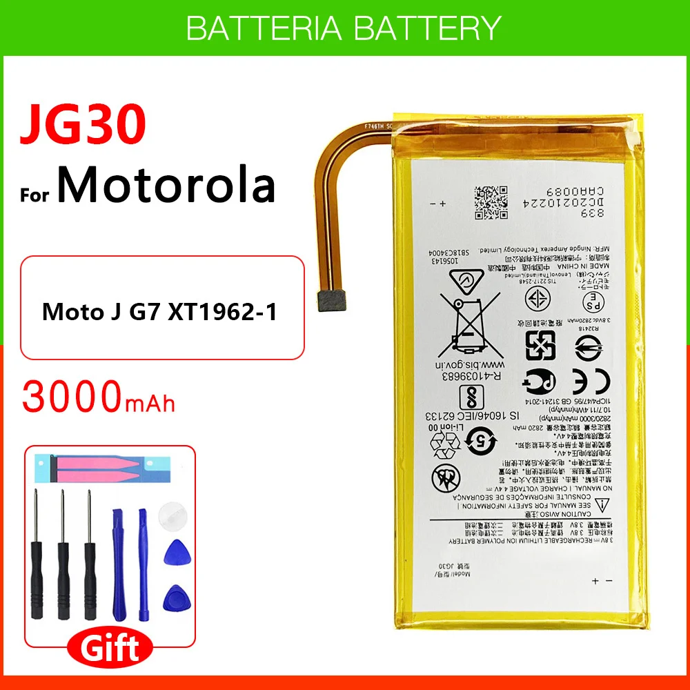 

100% Genuine Motorola New 3000mAh JG30 Battery For Motorola Moto J G7 XT1962-1 Good Quality Mobile Phone Batteries+Free Tools