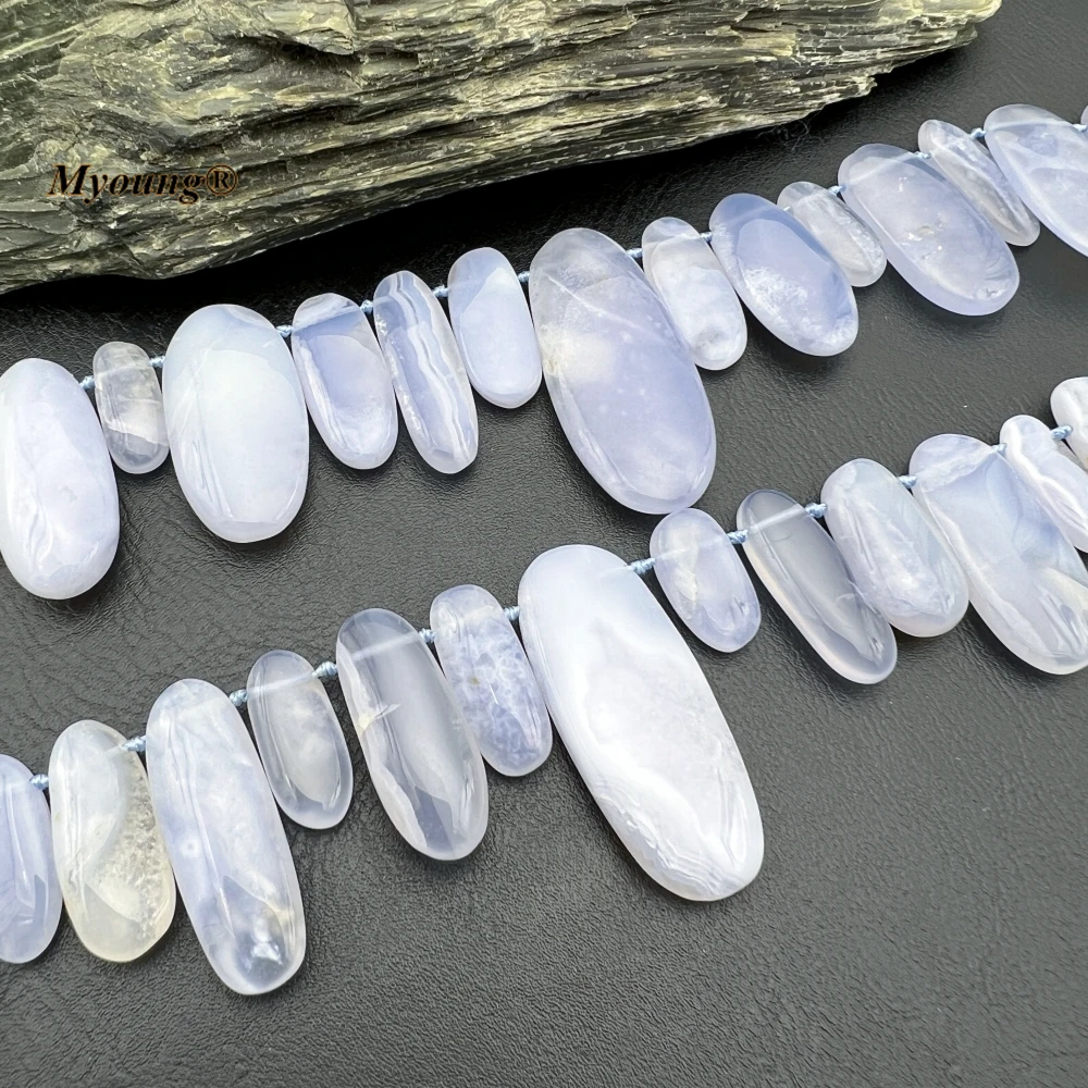 Mix Size Egg Shape Natural Blue Lace Agates Stone Chalcedony Slice Beads For DIY Jewelry Choker Necklace Making MY231119