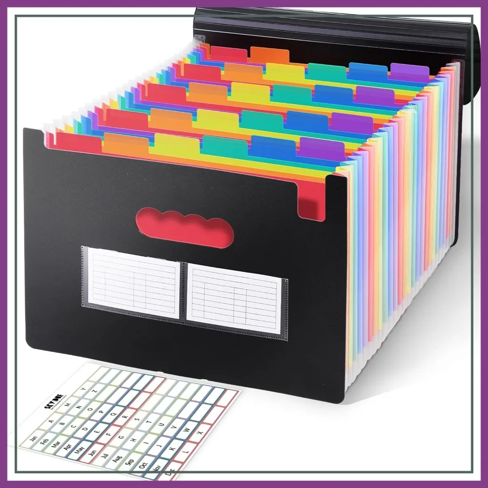 

26 Pocket Expanding File Folder with Labels, A4/Letter Size Accordion Organizer for Home Office
