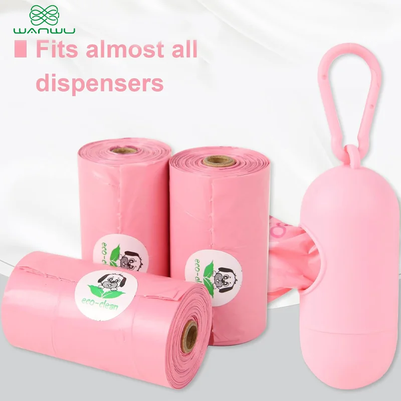 Poop Bags for Dogs, Corn Starch Based Compostable Pet Waste Bags, Leak Proof, Durable Doggie Bags for Walking Cats Litter, Pink