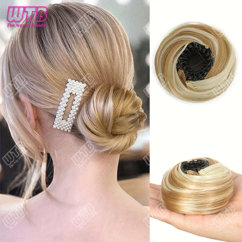 Synthetic Bun Hair Piece Straight Chignon Extension Hair Bun Synthetic Stretchable Elegant Women's Magic Hair Accessory Bun Wig
