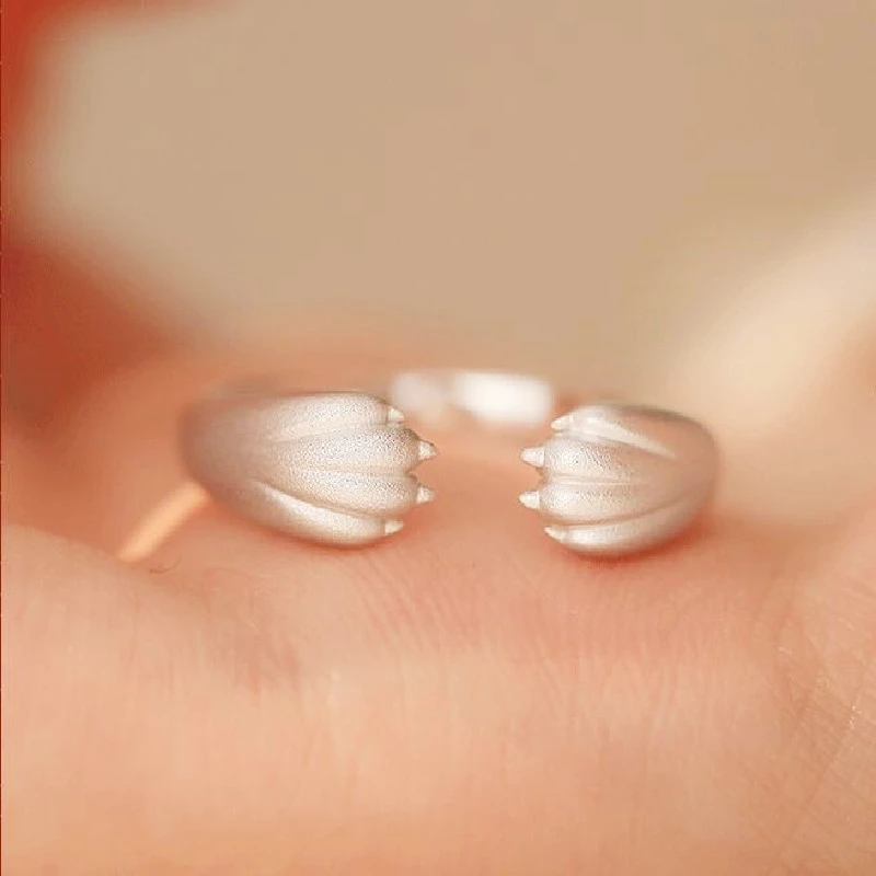 Sole Memory Cute Tiger Paws 925 Sterling Silver Female Resizable Opening Rings RI1052