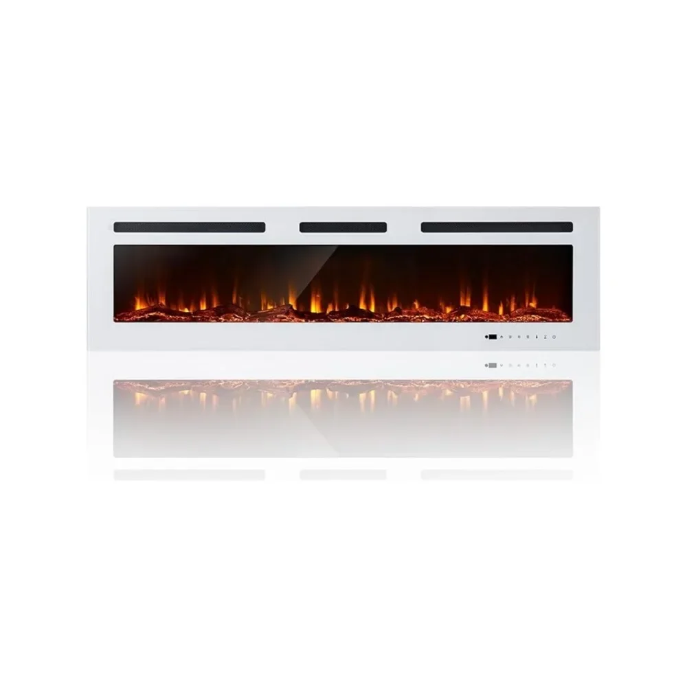 

50 inch Wide Recessed/Wall Mounted Electric Fireplace, Remote Control with Timer 12 Adjustable Color Flame, White