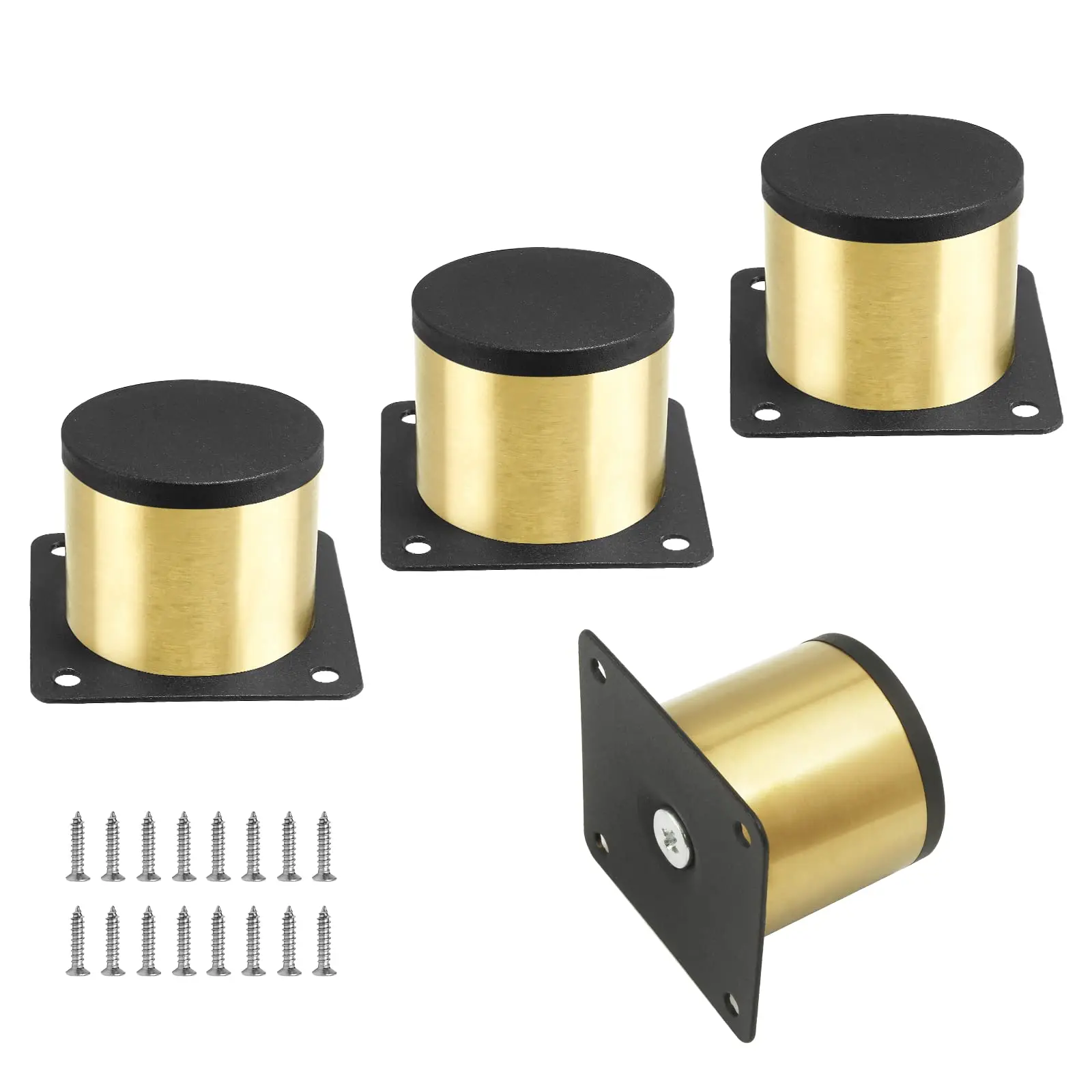 

4pcs Brushed Gold-Tone Round Furniture Feet 50mm With Black Cap And Included Screws For Tables Cabinets Sofas