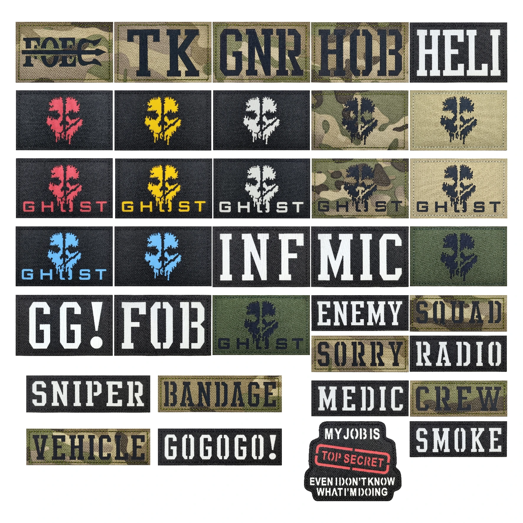 Call of Duty Esqueleto Fantasma e Máscara Fantasma Tática Inglês Língua Comum Mochila Bordada Roupas Micro Patch