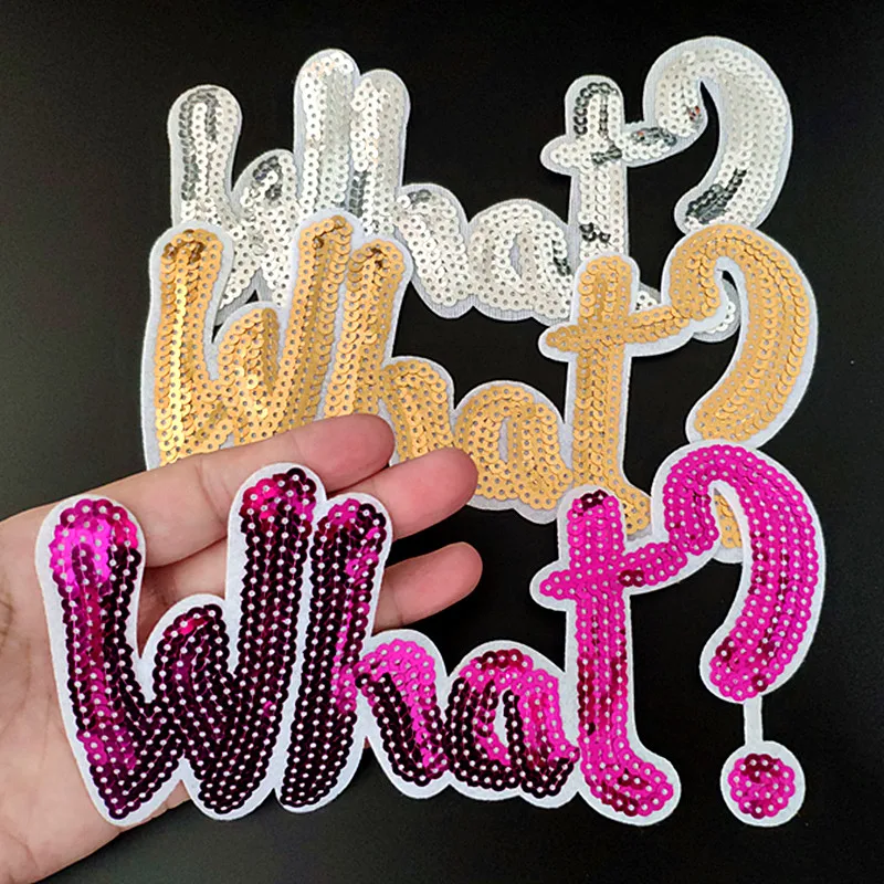 Clothing Women Shirt Top Diy Large Patch What? Sequins deal with it T-shirt girls Iron on Patches for clothes Letters Stickers