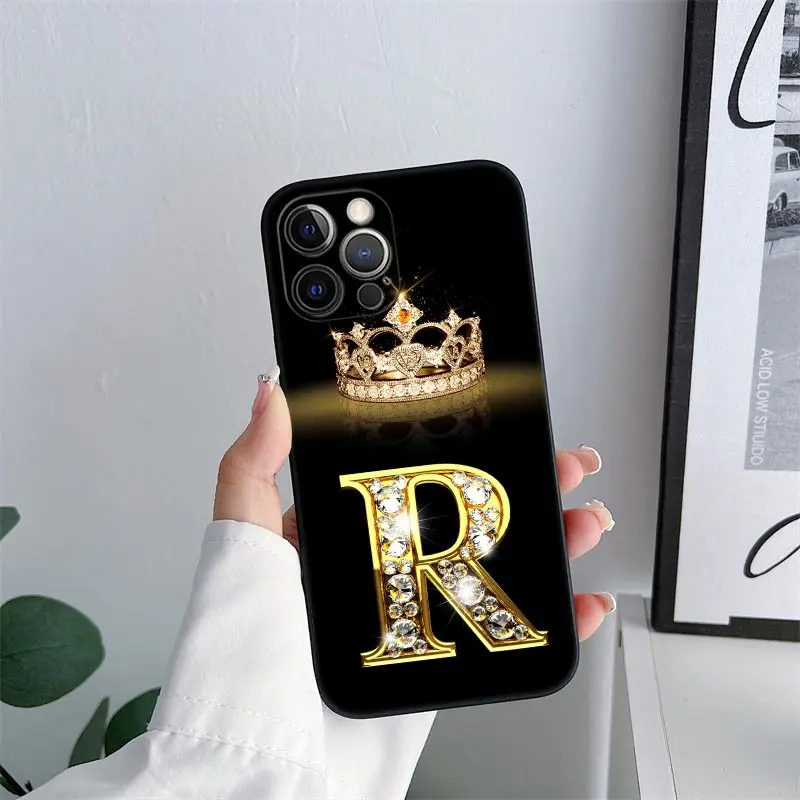 Initial Letter Q T R V X Y W P Phone Case for iPhone 11 15 Pro Max Case Coque 14 Plus 13 Pro 12 11 X XS XR 7 8 SE TPU Soft Cover