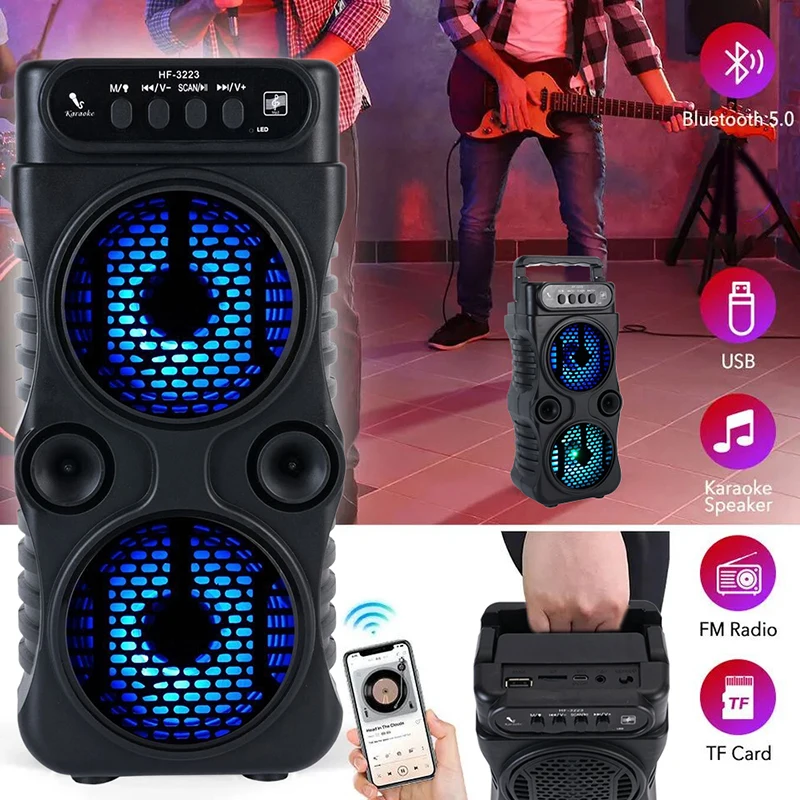 Outdoor Portable Wireless Speaker Dual 3 Inches Music Stereo Subwoofer Bass USB Power Supply For Dancing Party Family Karaoke