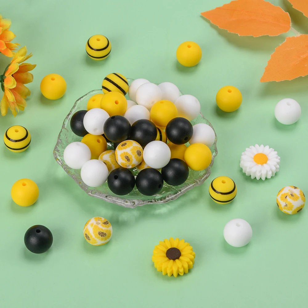 LOFCA 57pcs 22mm Daisy Flowers Loose silicone beads Arch beads for necklaces DIY silicone  necklaces Jewelry accessories