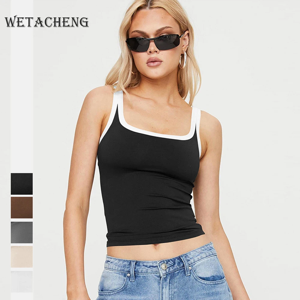 Spring Summer Sleeveless Base Tshirts Knitted Sexy Vest Tops Women Black Y2K Streetwear Black Ski Crop Tops Tank 2024 Clothing