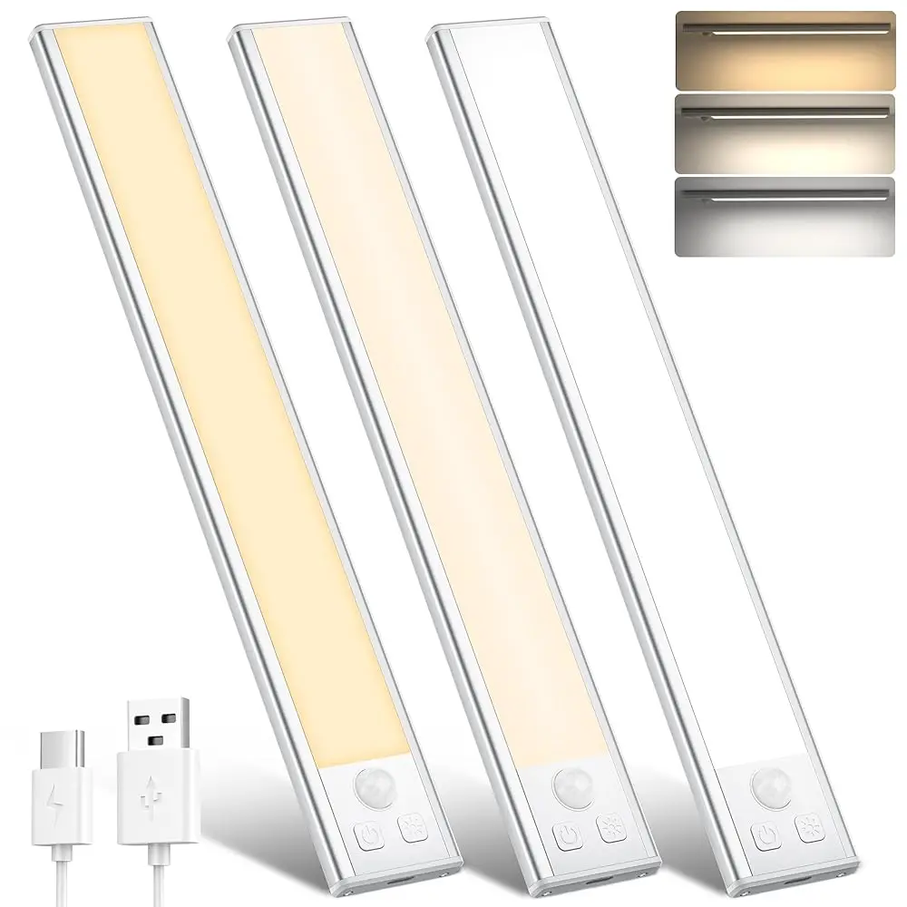 

Under Cabinet Lights Motion Sensor 3 Color Temperatures Led Closet Light, Usb-C Rechargeable Under Counter Lights Night Light
