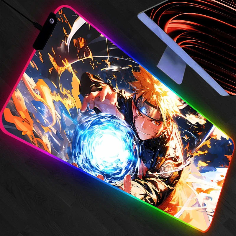 

Коврик для мыши RGB NARUTO, большой, для геймеров, расширенный, для компьютера, светодиодный, настольный коврик для мыши и клавиатуры, резиновый, с подсветкой
