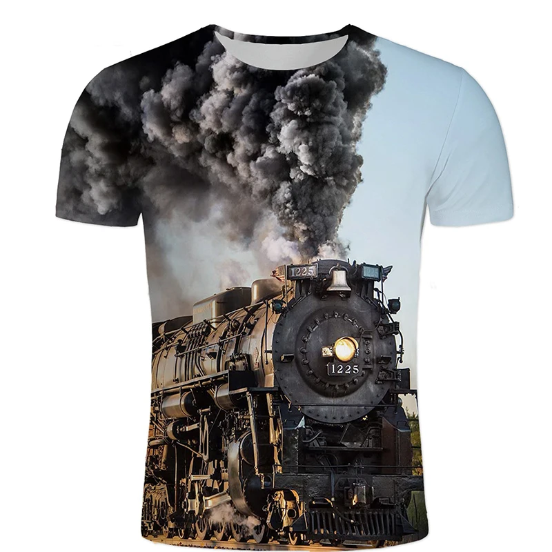 New Retro Locomotive Train Pattern 3d Printed T-shirt Fashion Men's And Children's Casual Summer O-neck Breathable Thin Top