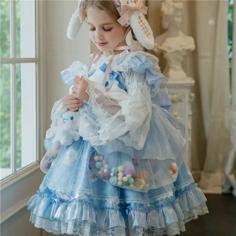 2024 Sanrio Cinnamoroll lindo moda tendencia vestido para niñas vestido de princesa Lolita cuatro estaciones vestido de tirantes Halloween Navidad Gif