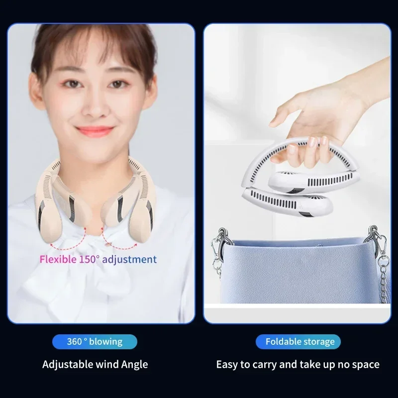 샤오미 걸이식 목 선풍기, 휴대용 접이식 블레이드리스 환풍기, C타입 충전, 360 도 에어컨 선풍기, 5000mAh