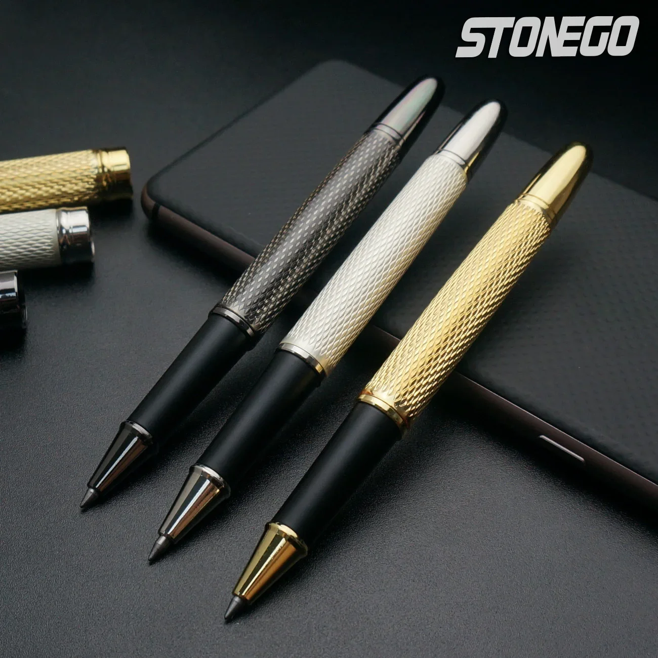 STONEGO-Stylos rollerball classiques de luxe, stylo rmatérielle en acier inoxydable pour hommes et femmes, école, bureau, exécutif, entreprise